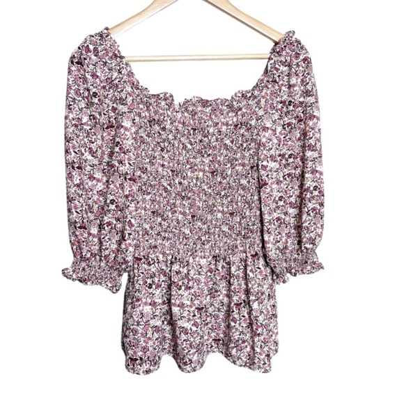 New with Tag Women's Max Studio Floral Smocked Bodice Long Sleeve Ruffle Blouse - Picture 8 of 16